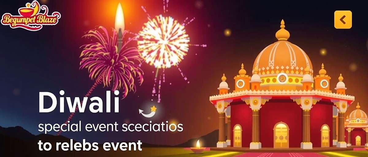 Begumpet Blaze Diwali Event Begumpet Blaze Diwali special event screenshot with fireworks and festive decorations